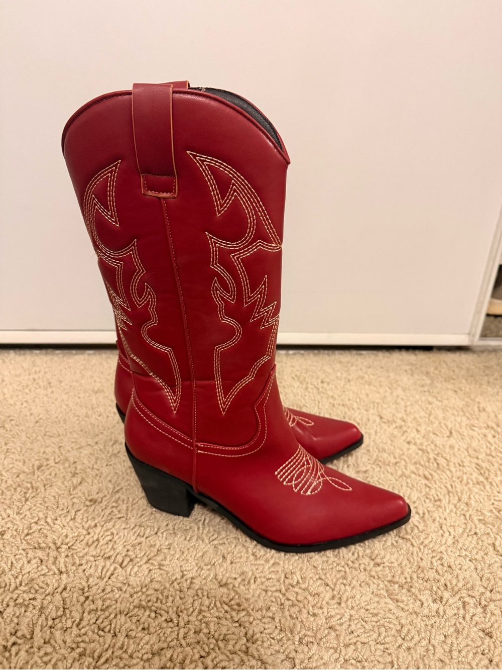 Princess Polly Red Western-Style Heeled Cowboy Boots